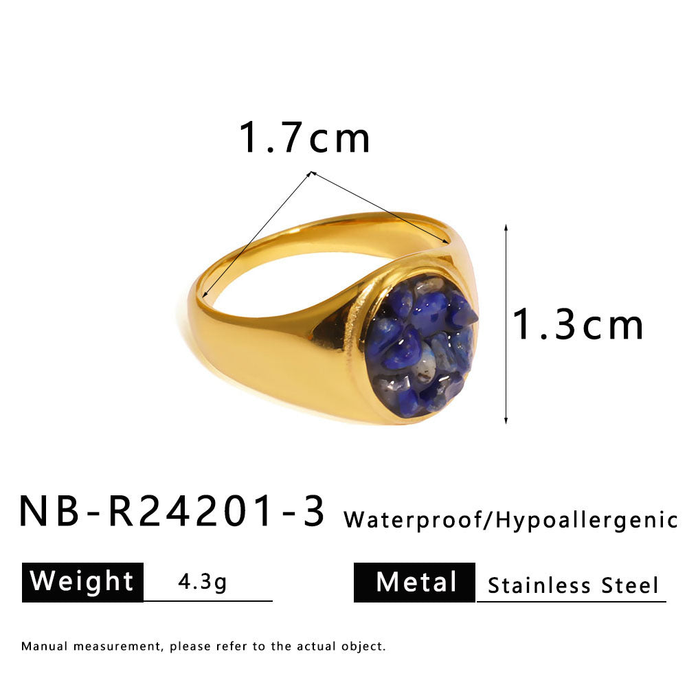 Anello Minimalista in Acciaio al Titanio con Intarsio in Pietra Naturale, Design a U e Geometrico, Finitura Galvanizzata per Uomo e Donna