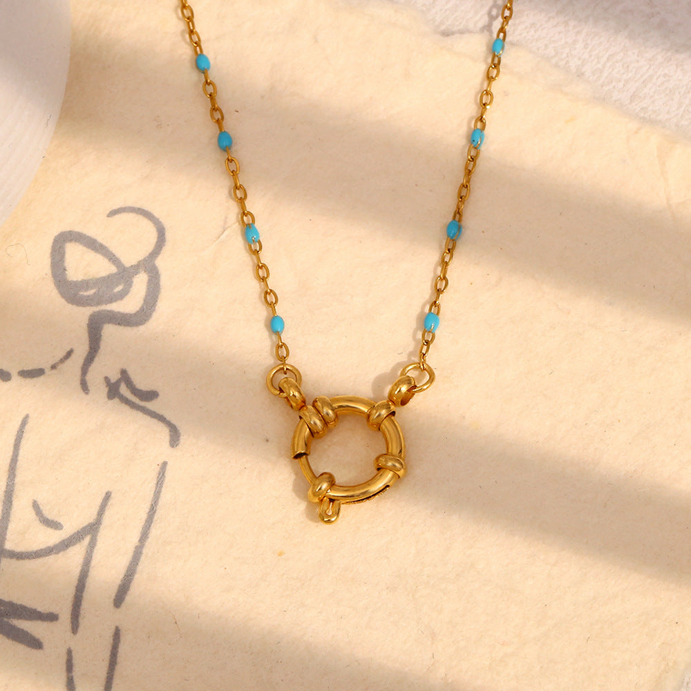 Collana con Pendente Geometrico Stile Bohemien da Donna in Acciaio Inossidabile con Placcatura in Oro 18K e Finitura Smaltata