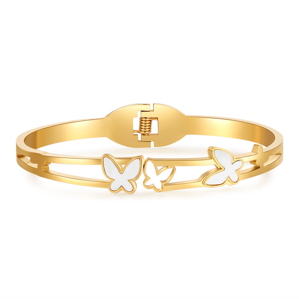 Vintage Stainless Steel Butterfly Round Plated Cuff Bracelet
