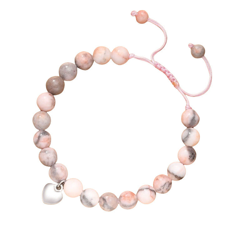Handmade Geometric Heart Zebra Print Natural Stone Beaded Bracelet Unisex Fashion Jewelry