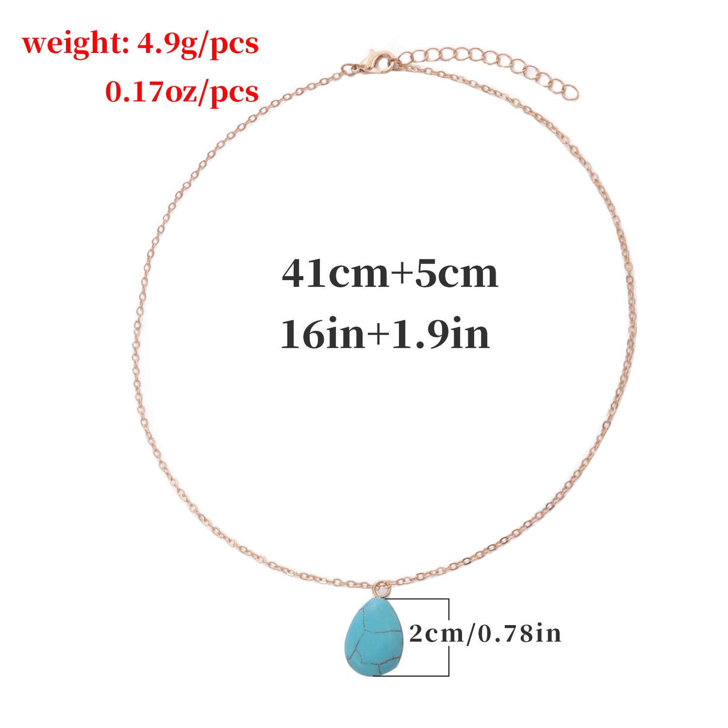 Geometric Turquoise Pendant Necklace for Women with Electroplated Alloy Chain and Irregular Texture Design