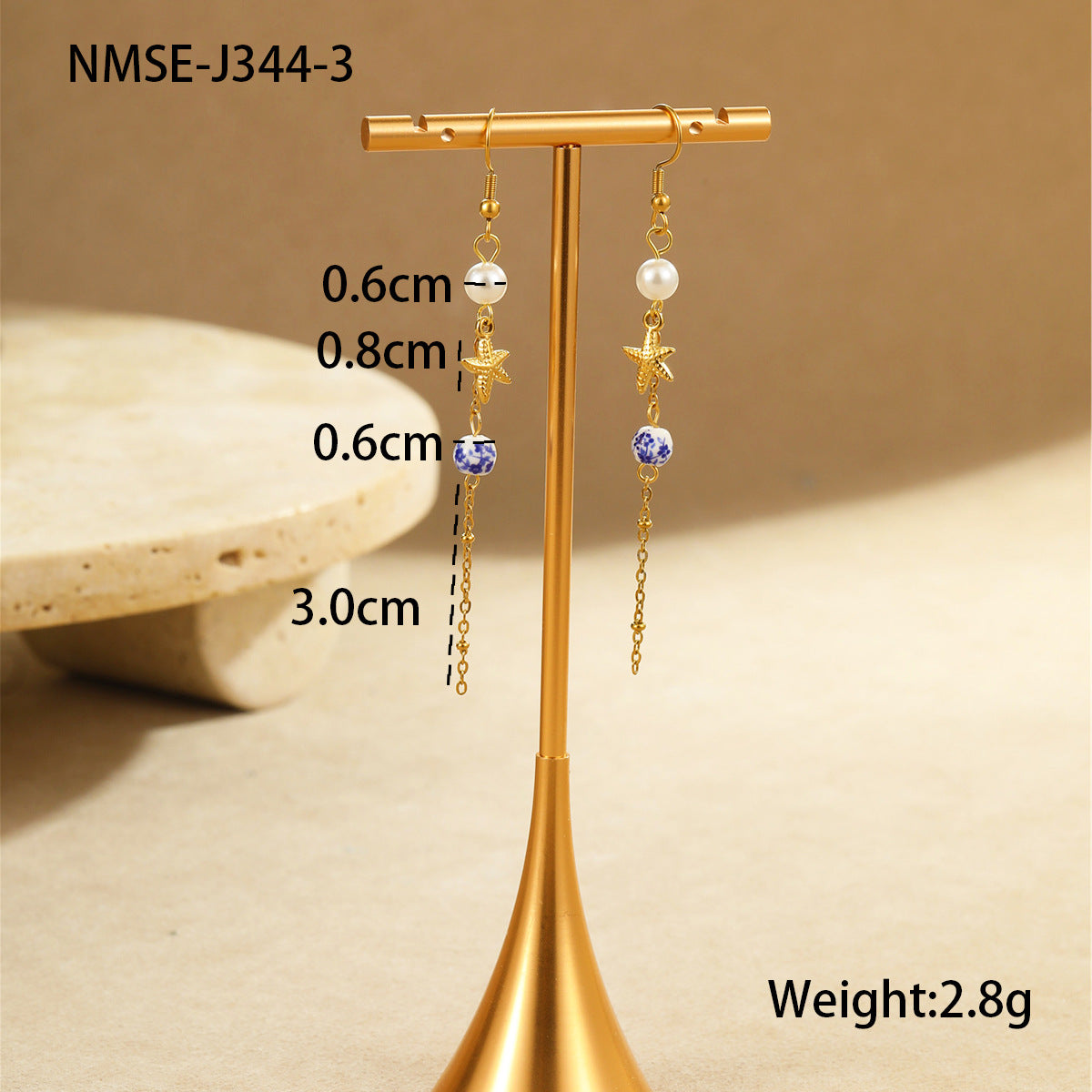 Pendientes de Acero Inoxidable con Forma de Estrella, Acentos de Concha de Cerámica y Estrella, Diseño Electrochapado Inspirado en el Océano para Mujeres