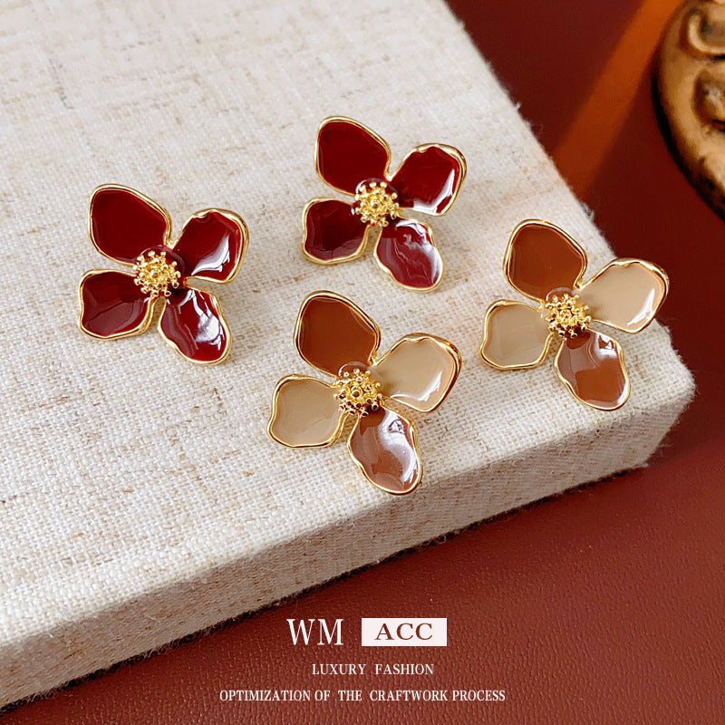 Vintage Floral Earrings with Enamel Finish in Alloy with Stainless Steel Posts for Women