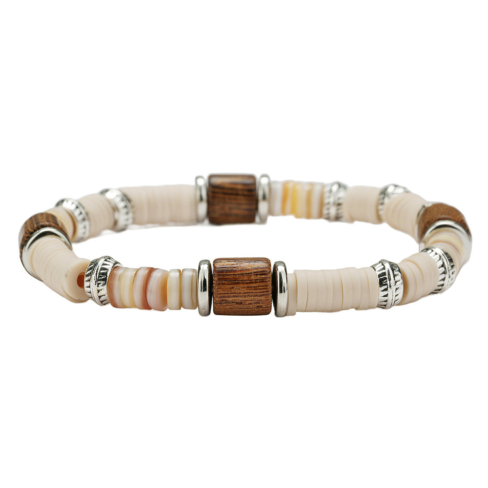 Minimalist Geometric Round Resin Wood Beaded Bracelet Unisex Casual Jewelry