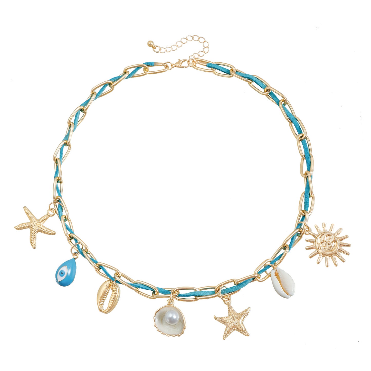 Collar con colgante minimalista de estrella y concha en aleación con acabado chapado para mujer