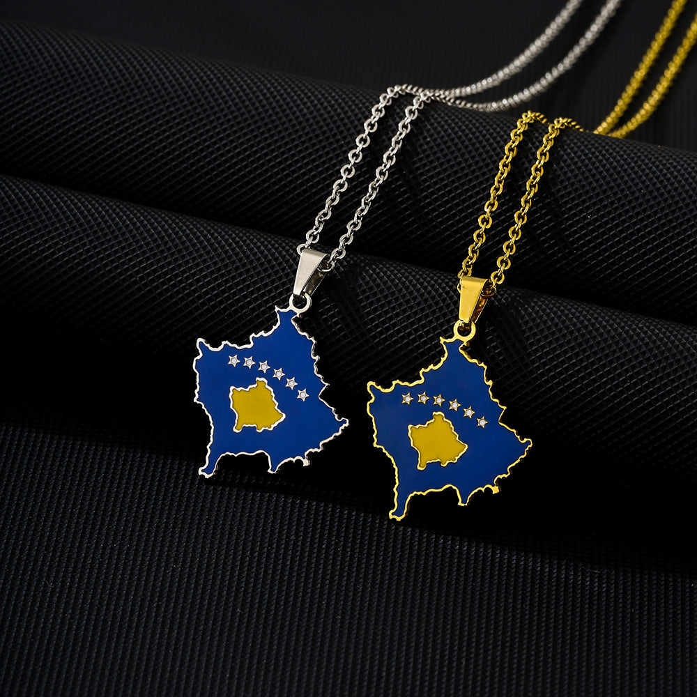 Collana con ciondolo smaltato geometrico vintage in acciaio inossidabile con catena a maglie per unisex