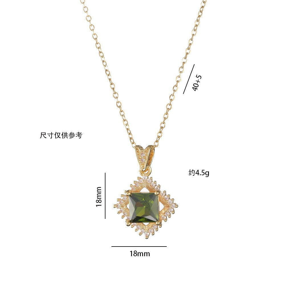 Set di collana con ciondolo quadrato geometrico minimalista e orecchini in acciaio al titanio con intarsio di strass per donna