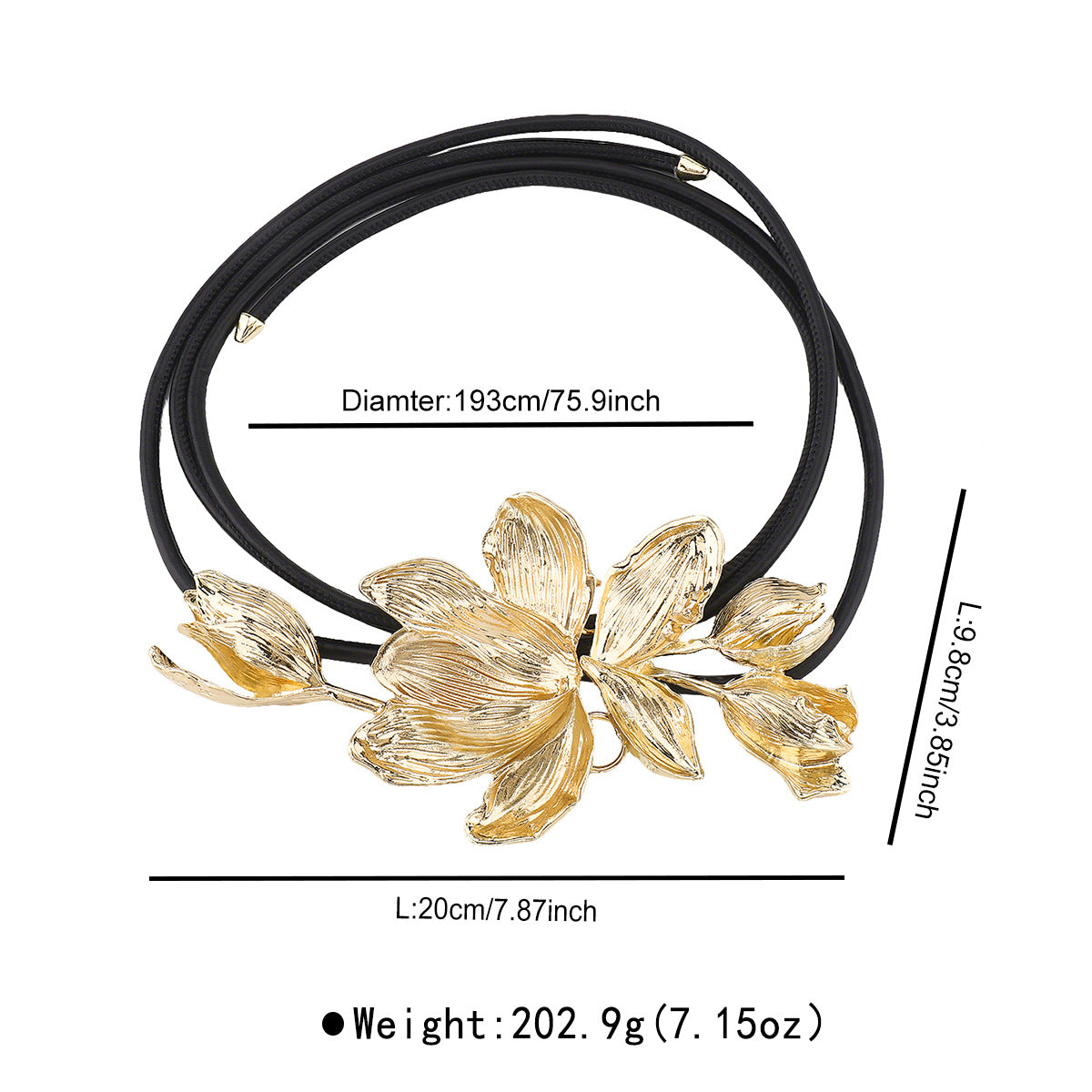 Vintage Tulip Flower Waist Chain for Women in Alloy with Leather Cord Adjustable Multi-Loop Design