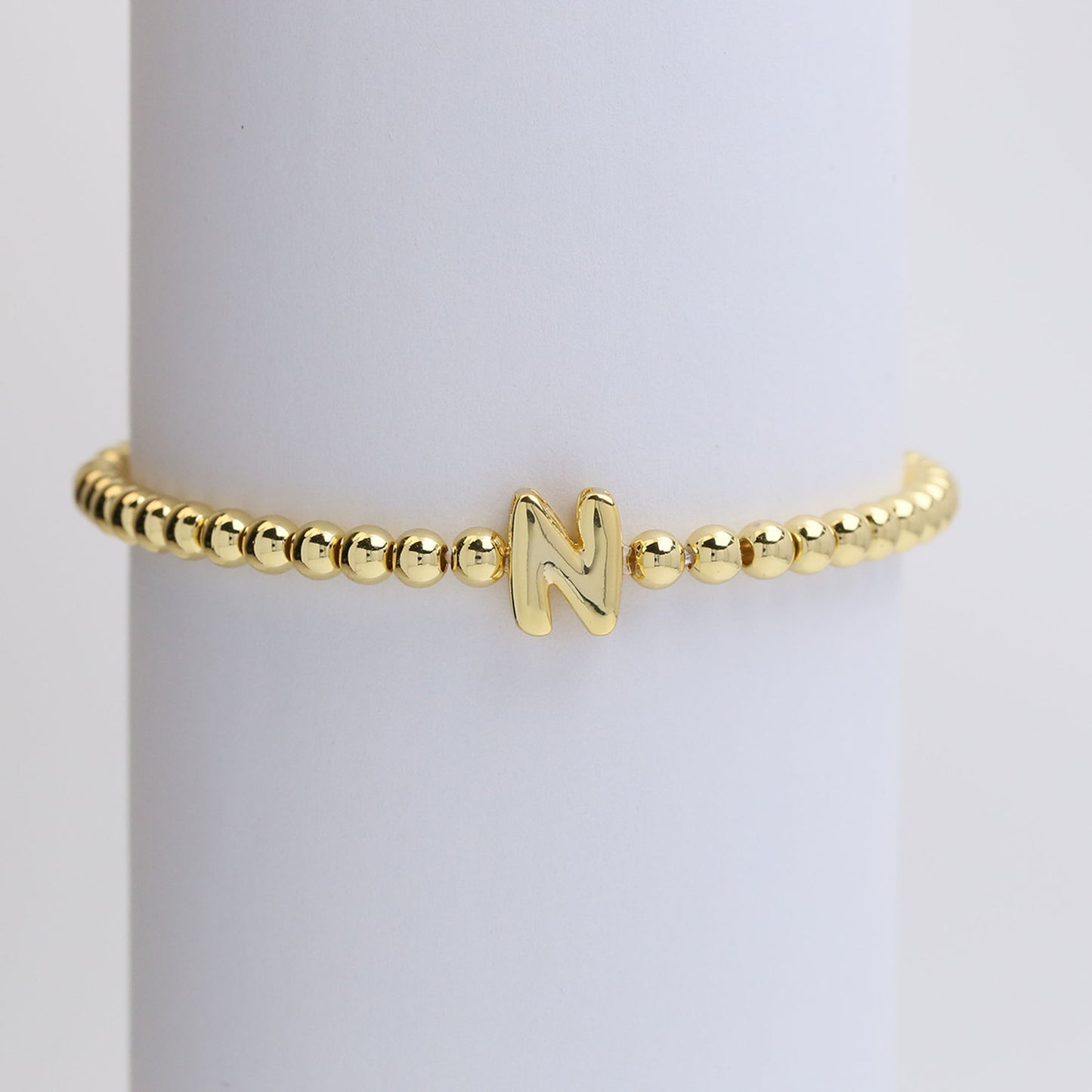 18K Gold Plated Brass Letter Hematite Bead Stretch Bracelet for Women