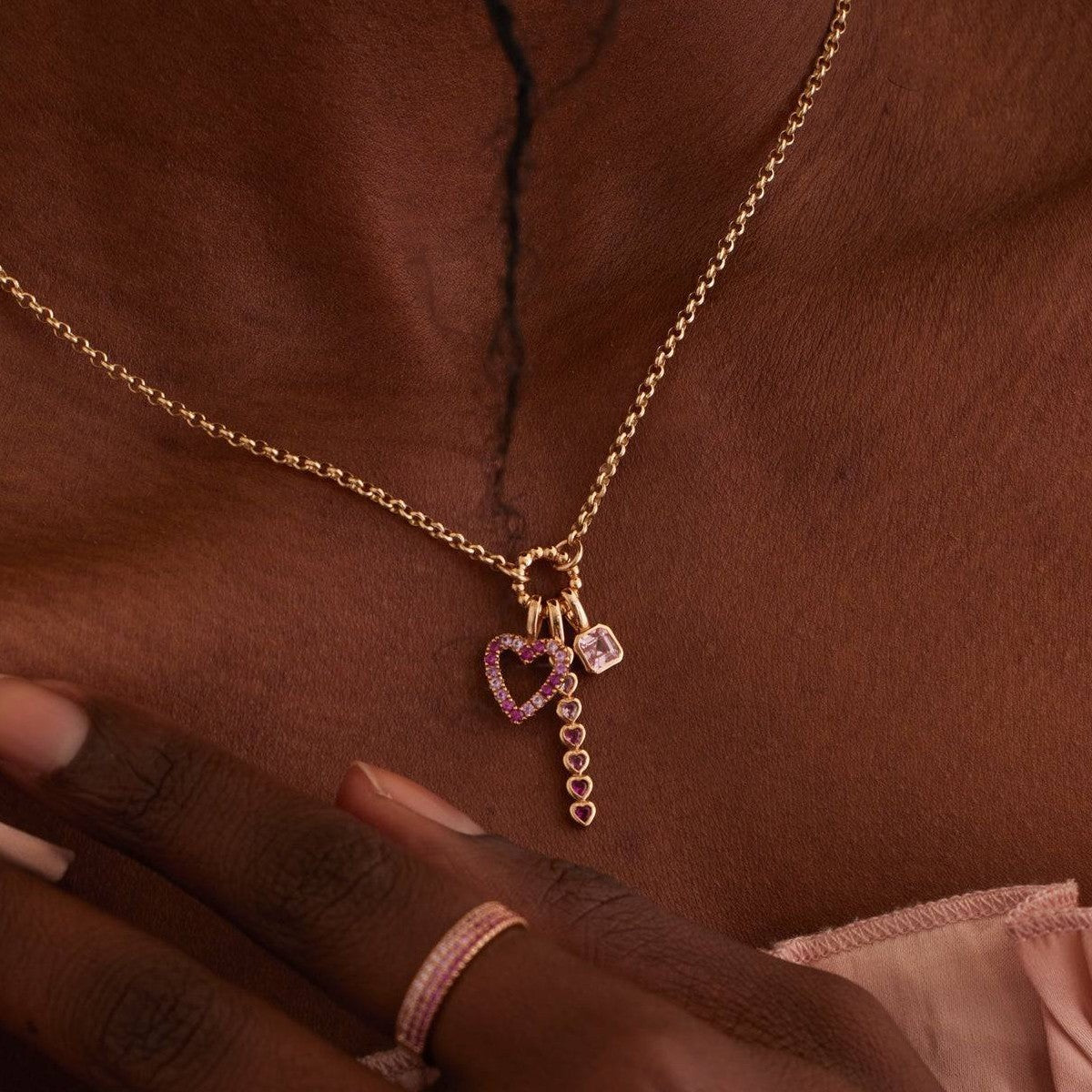 Minimalist Square Heart Brass Pendant with Cubic Zirconia Inlay DIY Charm Bar for Women