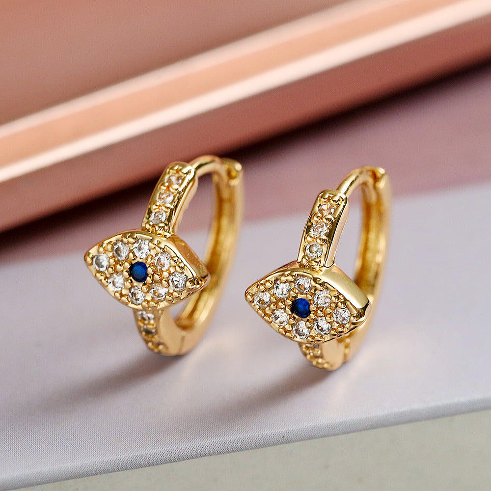 Orecchini a polsino minimalisti geometrici in rame con placcatura in oro e design a occhio di zircone da donna