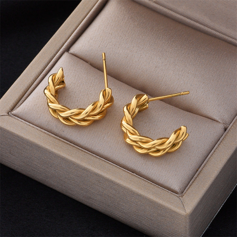 Pendientes de Acero Inoxidable Trenzado Geométricos Minimalistas para Mujer con Acabado Chapado