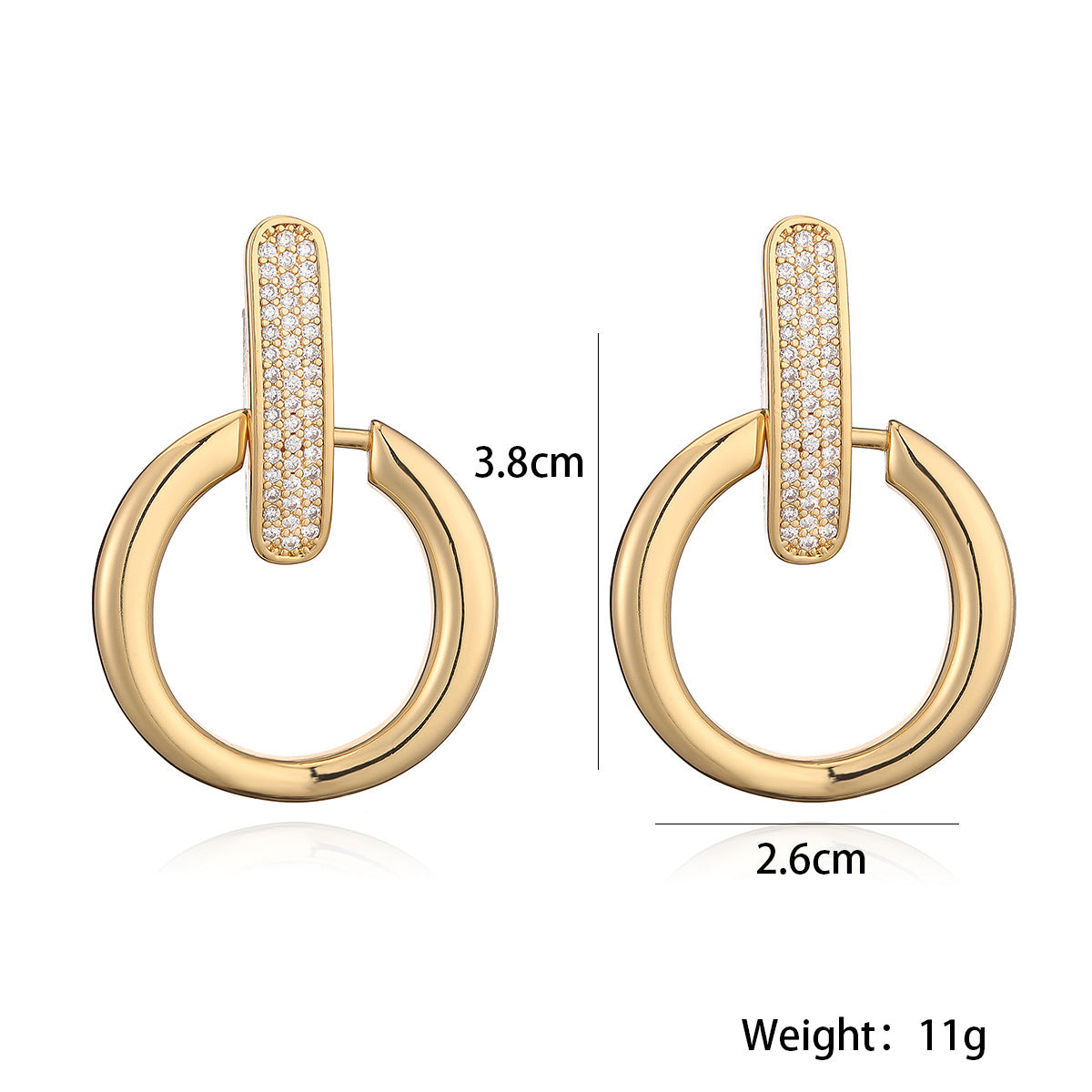 Minimalist Geometric Copper Earrings with 18K Gold Plating and Zircon Accents for Women
