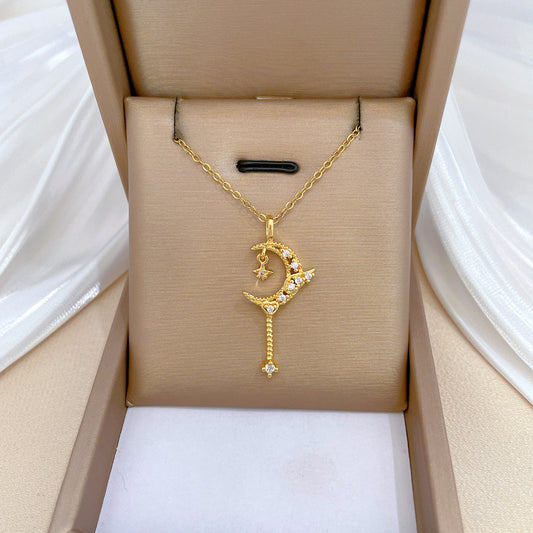 Collar minimalista con colgante de luna creciente y estrella, con cadena de acero inoxidable para mujeres y hombres