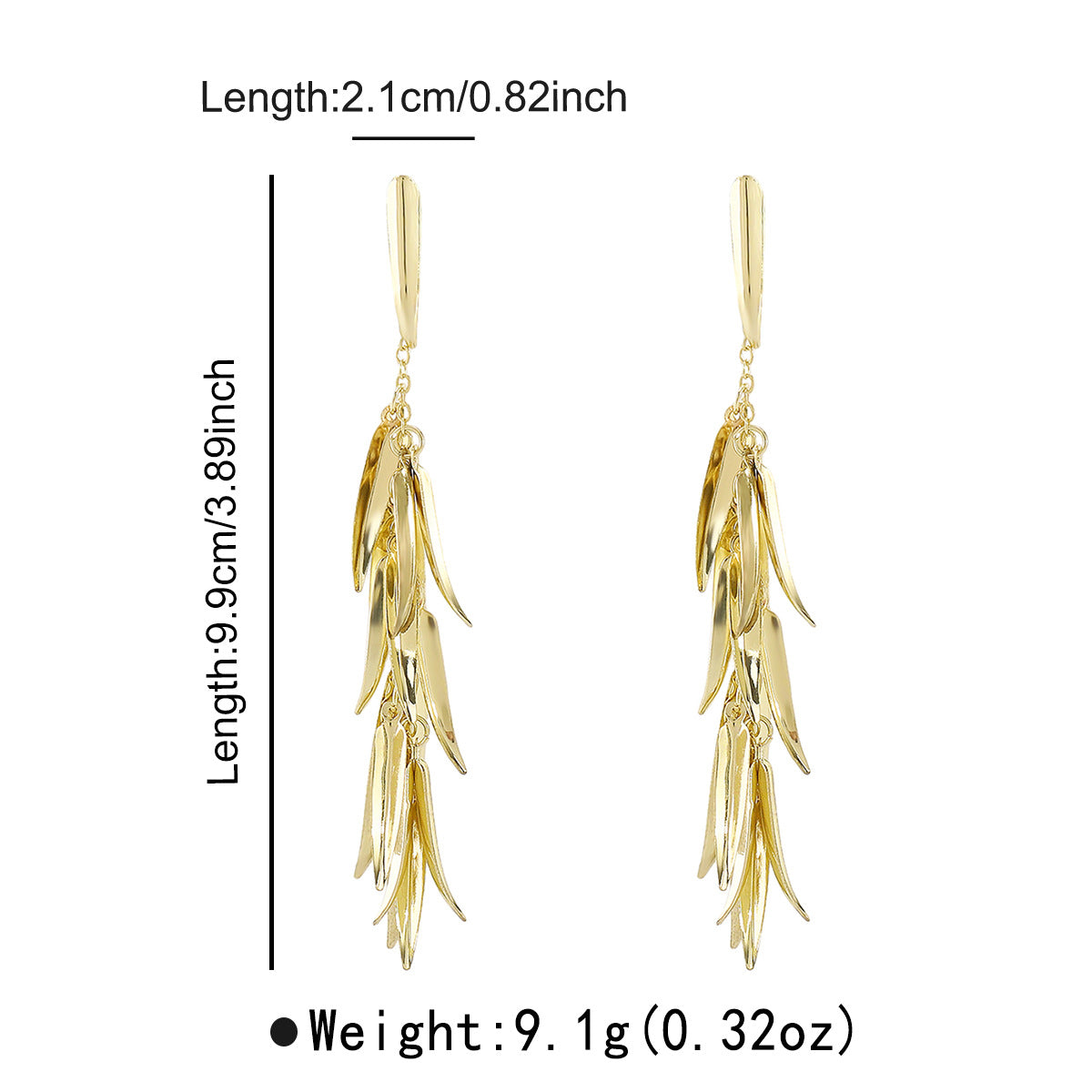 Pendientes Colgantes Minimalistas de Borla en Forma de Espiga de Trigo para Mujer en Hierro con Acabado Chapado