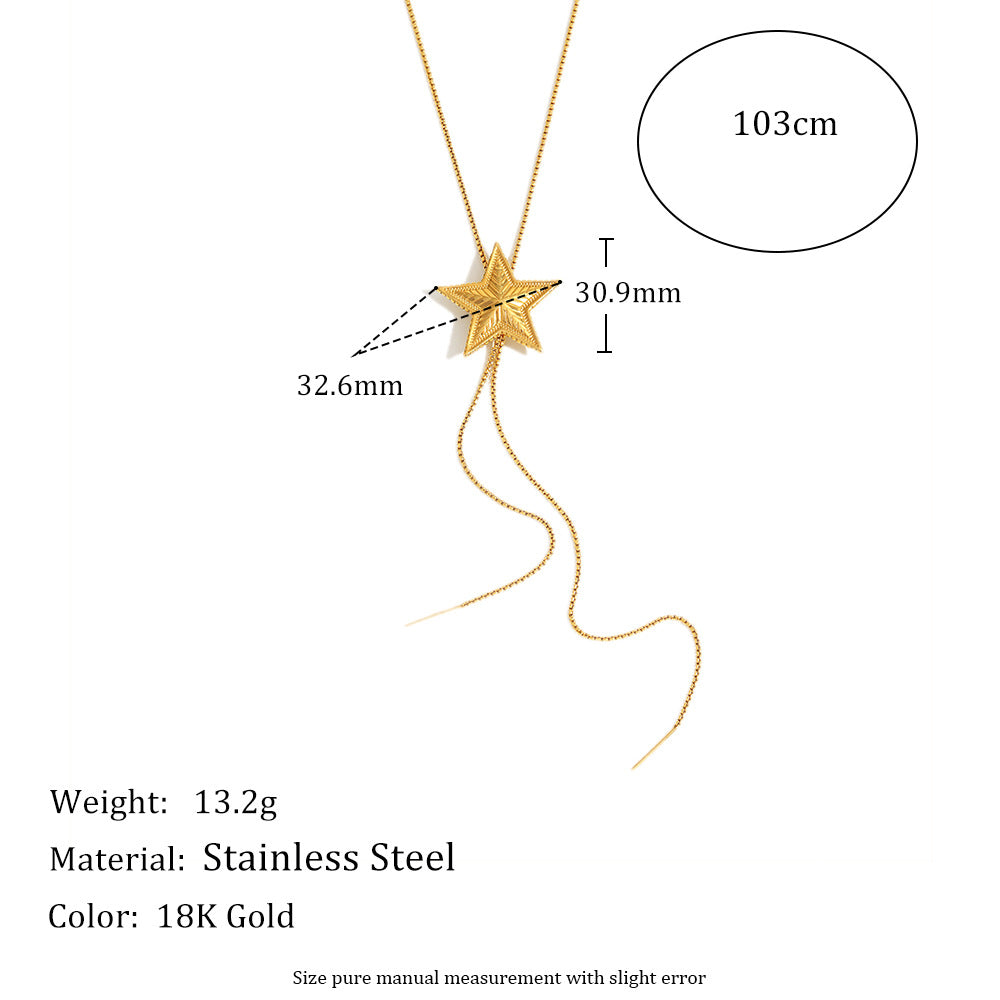 Minimalist Star-Shaped Stainless Steel Necklace with 18K Gold Plating for Women