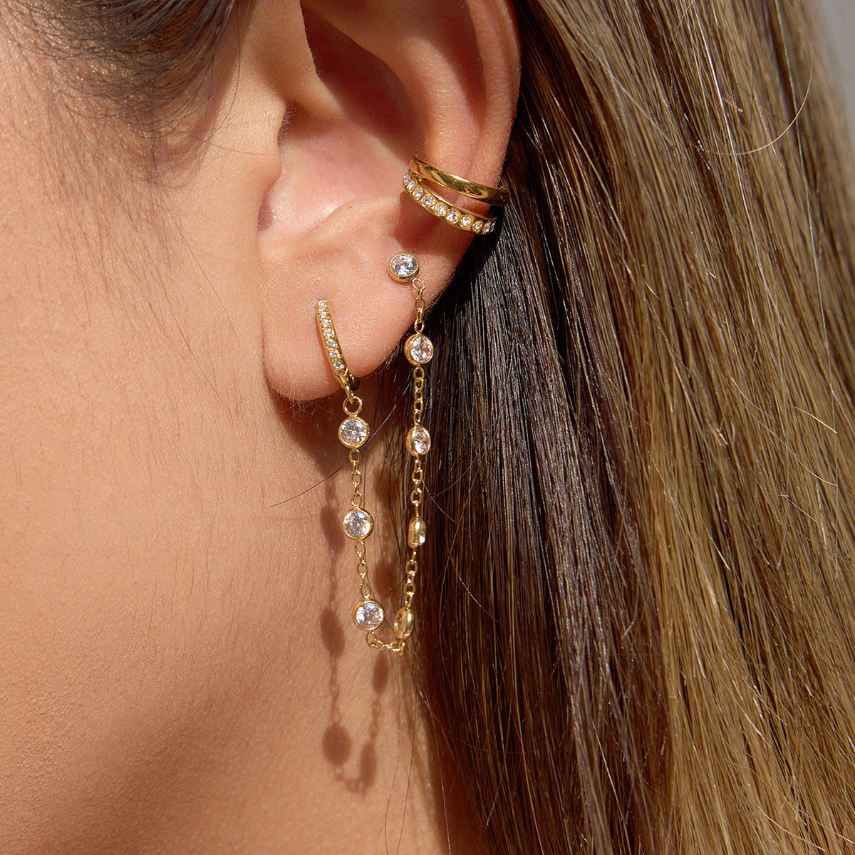 Elegant Geometric Stainless Steel Plated Rhinestone Tassel Earrings for Women