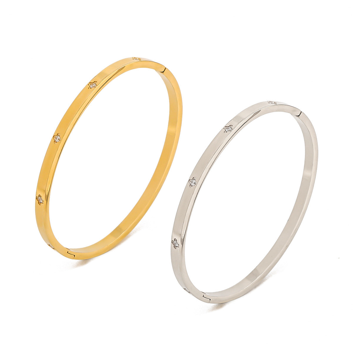 Ins Style Irregular Shape Titanium Steel Gold Plated Bracelet with Zircon for Women