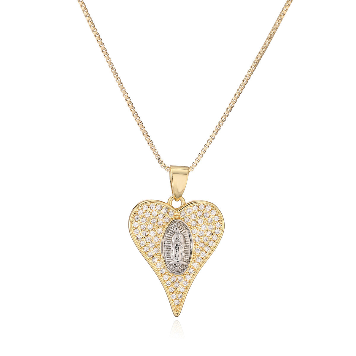 Minimalist 18K Gold Plated Brass Cross and Heart Pendant Necklace with Cubic Zirconia for Women
