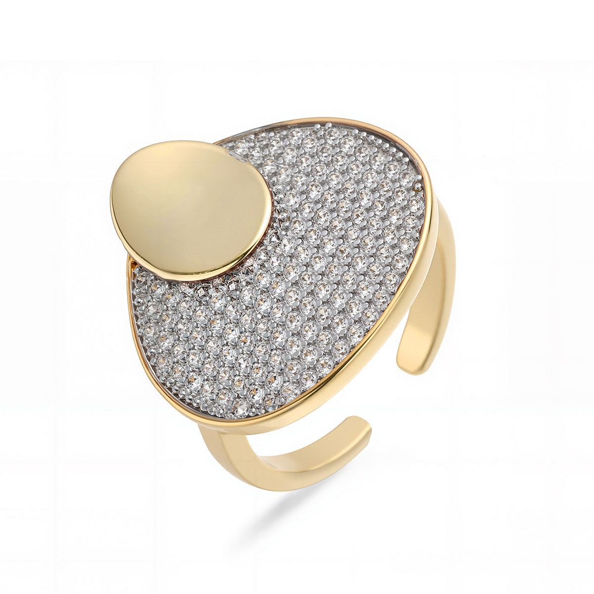 Minimalist Luxury Two-Tone Plated Geometric Flower Micro-Inlaid Cubic Zirconia Brass Ring for Women