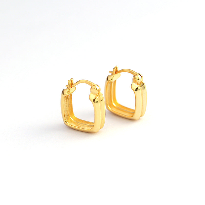 Minimalist 925 Sterling Silver Plated Double-Layer Square Geometric Hoop Earrings for Women