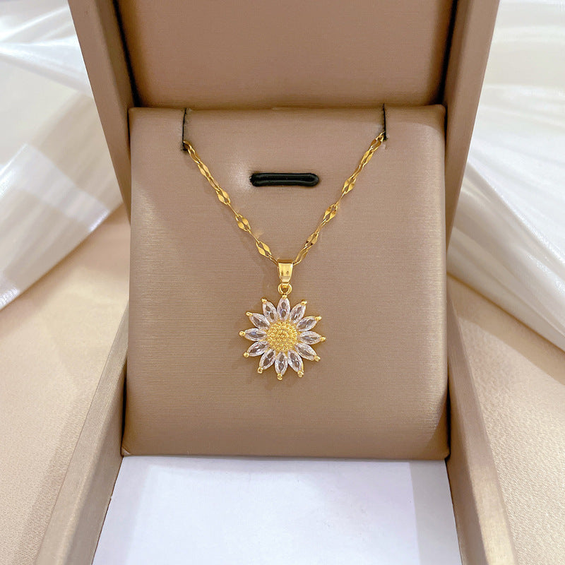 Collar de acero de titanio geométrico minimalista de lujo con incrustaciones de diamantes de imitación para mujer