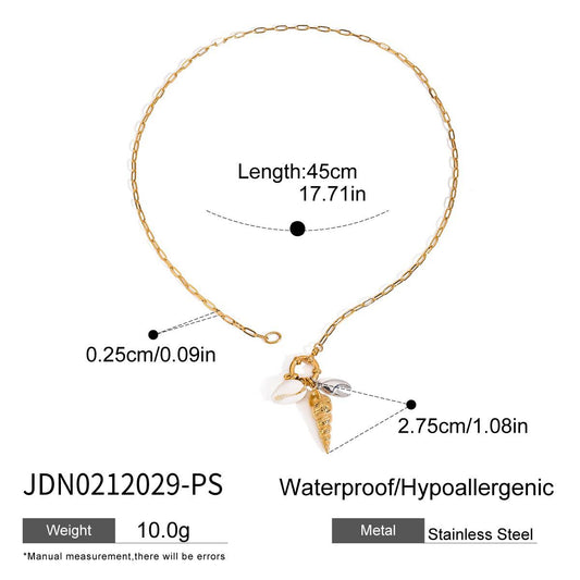 Elegante collar de mujer con dije geométrico de acero de titanio y baño de oro de 18 quilates