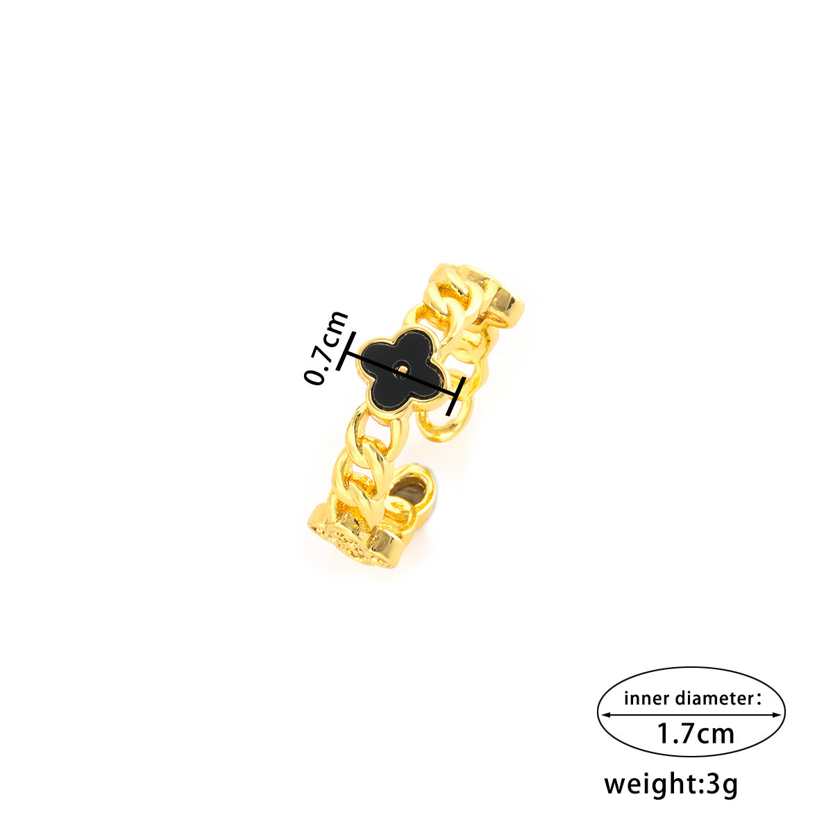 Minimalist Geometric Shell and Four-Leaf Clover Open Ring for Women in Gold-Plated Copper with Heart Accent