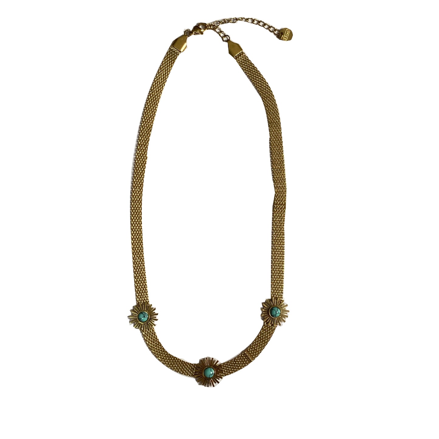 Gold Plated Titanium Steel Geometric Sunflower Necklace with Turquoise Inlay for Unisex