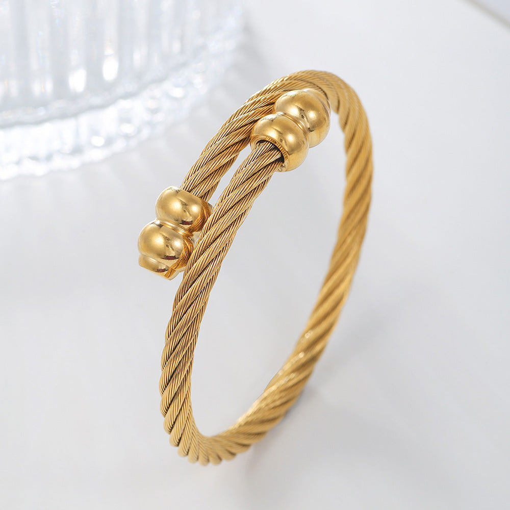 Geometric Round Titanium Steel Plated Adjustable Bangle Bracelet Unisex