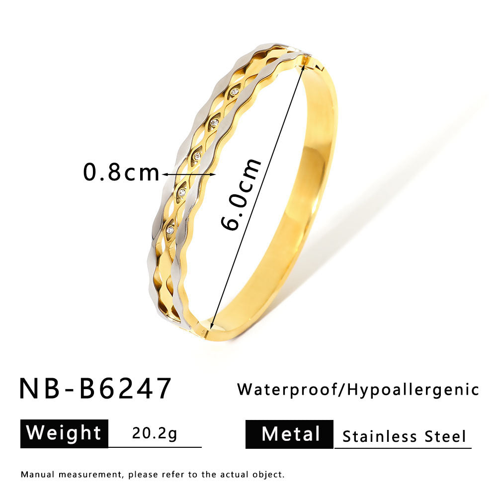 Ins Style Floral Wave Star Heart Stainless Steel Bracelet for Women with 18K Vacuum Plating