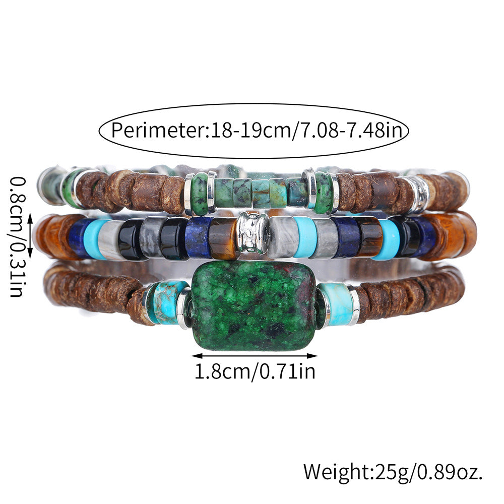 Vintage Streetwear Geometric Natural Stone and Wood Beaded Bracelet Set
