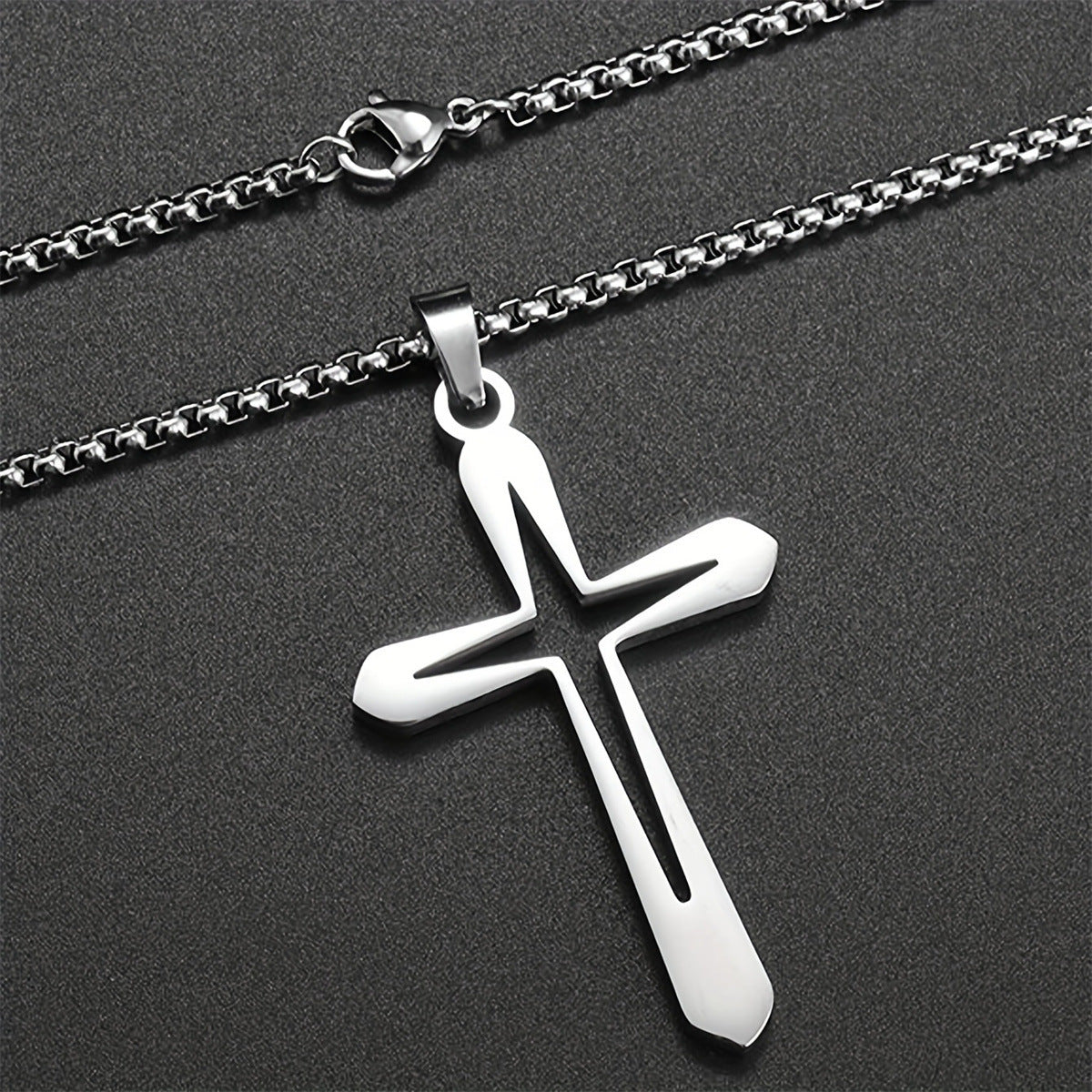 Minimalist Hollow Cross Pendant Necklace in Stainless Steel with Polished Finish for Men and Women