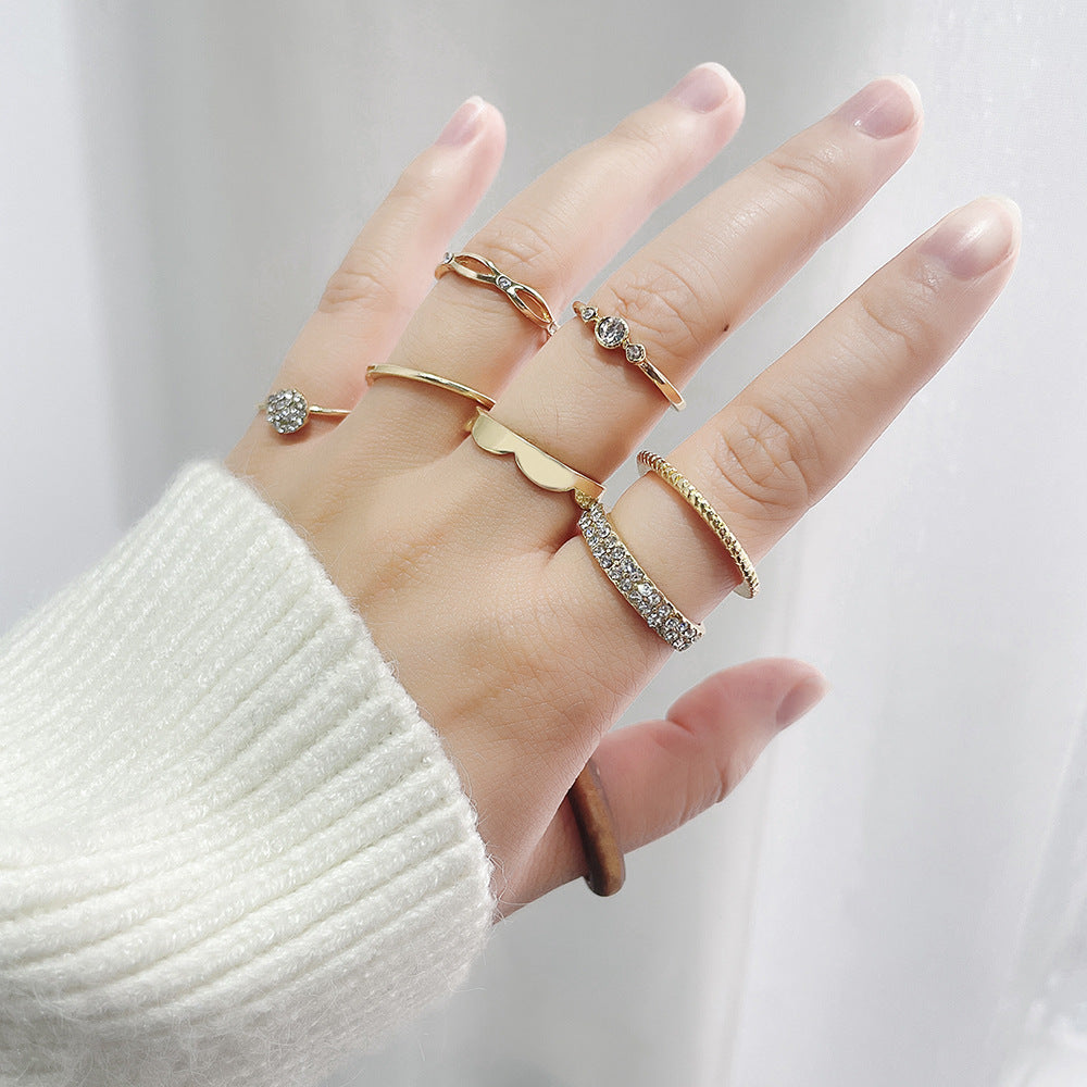Punk Casual Geometric Alloy Inlaid Rhinestone Ring Set