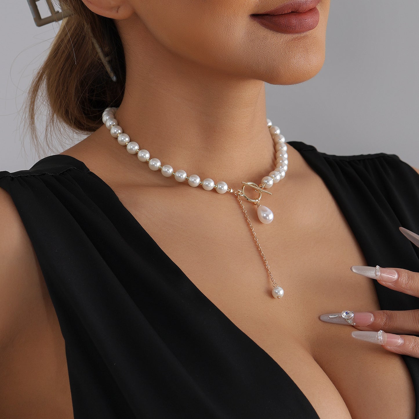 Minimalist Geometric Teardrop Alloy Plated Necklace with Tassel and OT Clasp for Women
