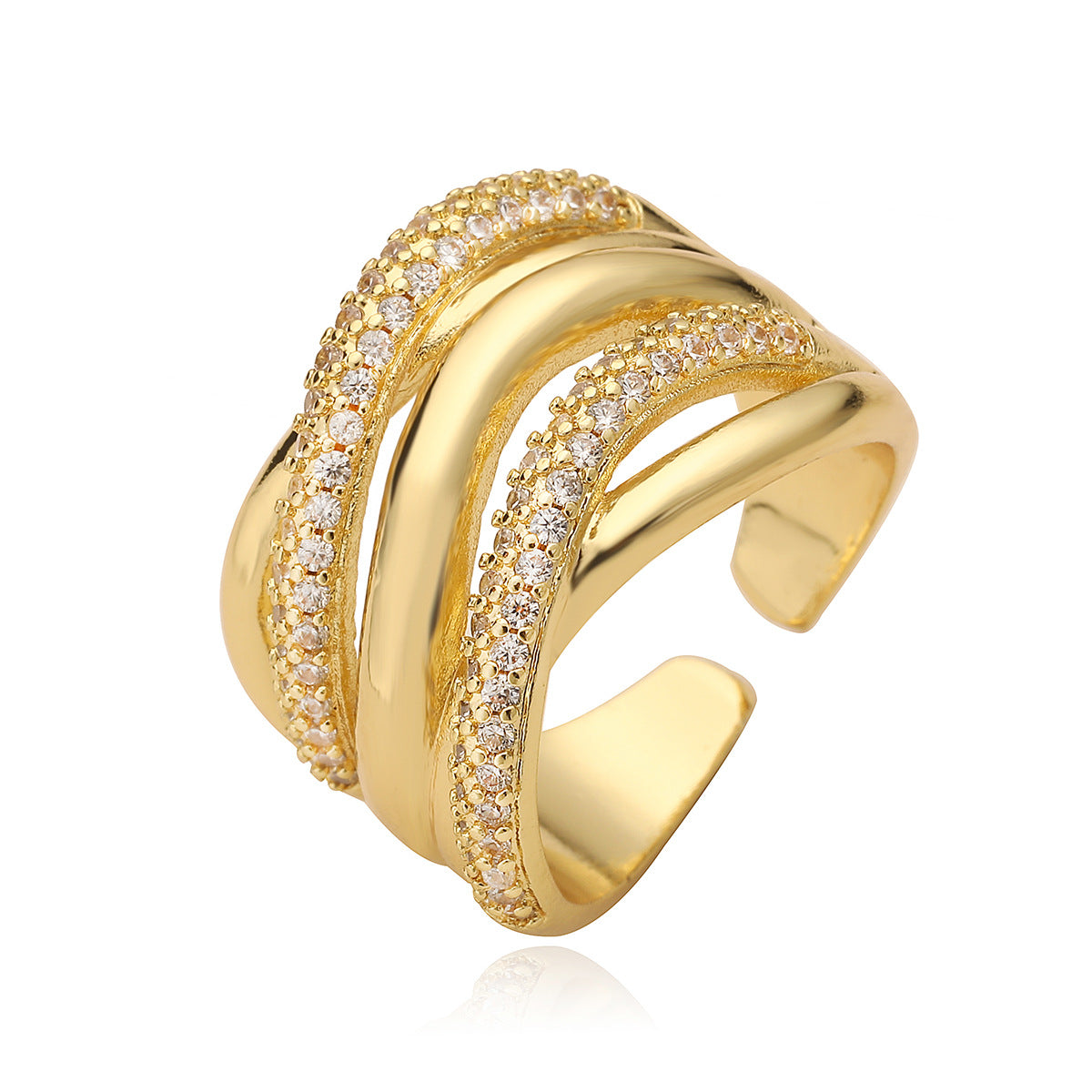 Irregular Geometric Open Ring for Women in Copper with 18K Gold Plating, Fashionable Minimalist Statement Jewelry