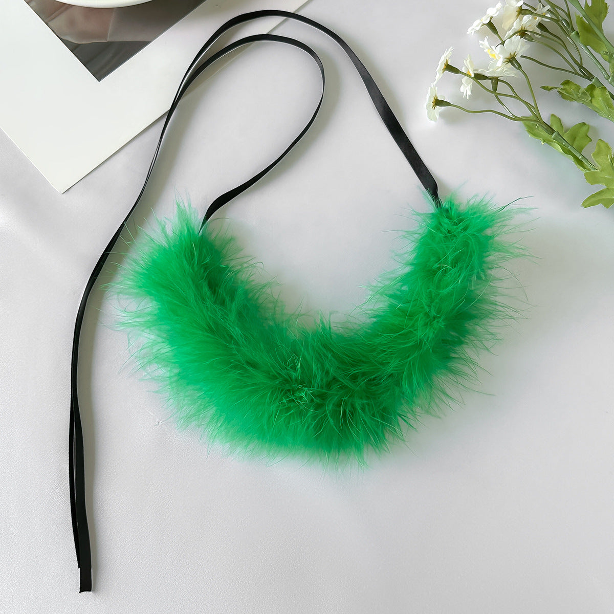 Sweet Punk Geometric Feather Fabric Handmade Choker Necklace for Women