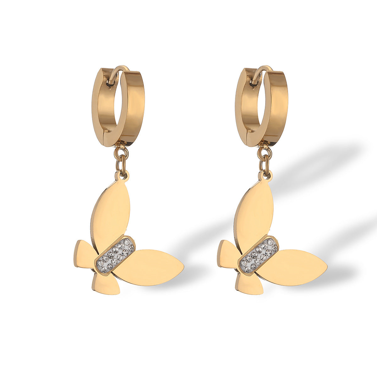 Orecchini da donna minimalisti in acciaio al titanio a forma di farfalla con placcatura in oro vero