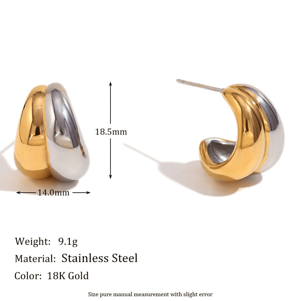 Minimalist Elegant Geometric Gold Plated Stainless Steel Mini Banana Stud Earrings for Women