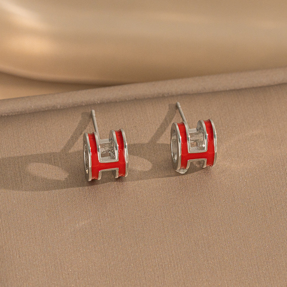 Set Collana da Donna Minimalista con Lettera H Floreale in Acciaio al Titanio con Catena a O