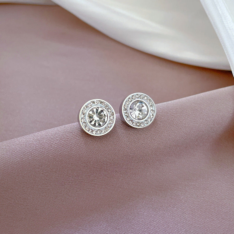 Minimalist Titanium Steel Geometric Rhinestone Stud Earrings for Women