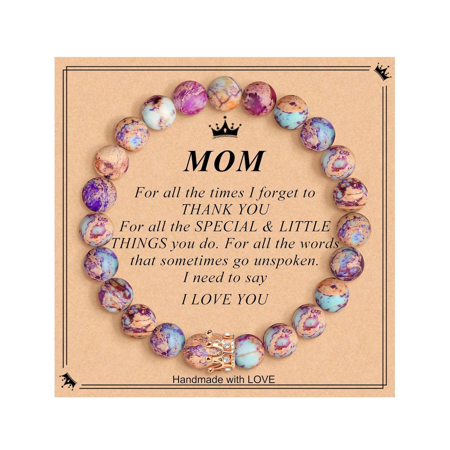 Elegant Crown Brass Bracelet with Natural Agate and Rhodochrosite Beads