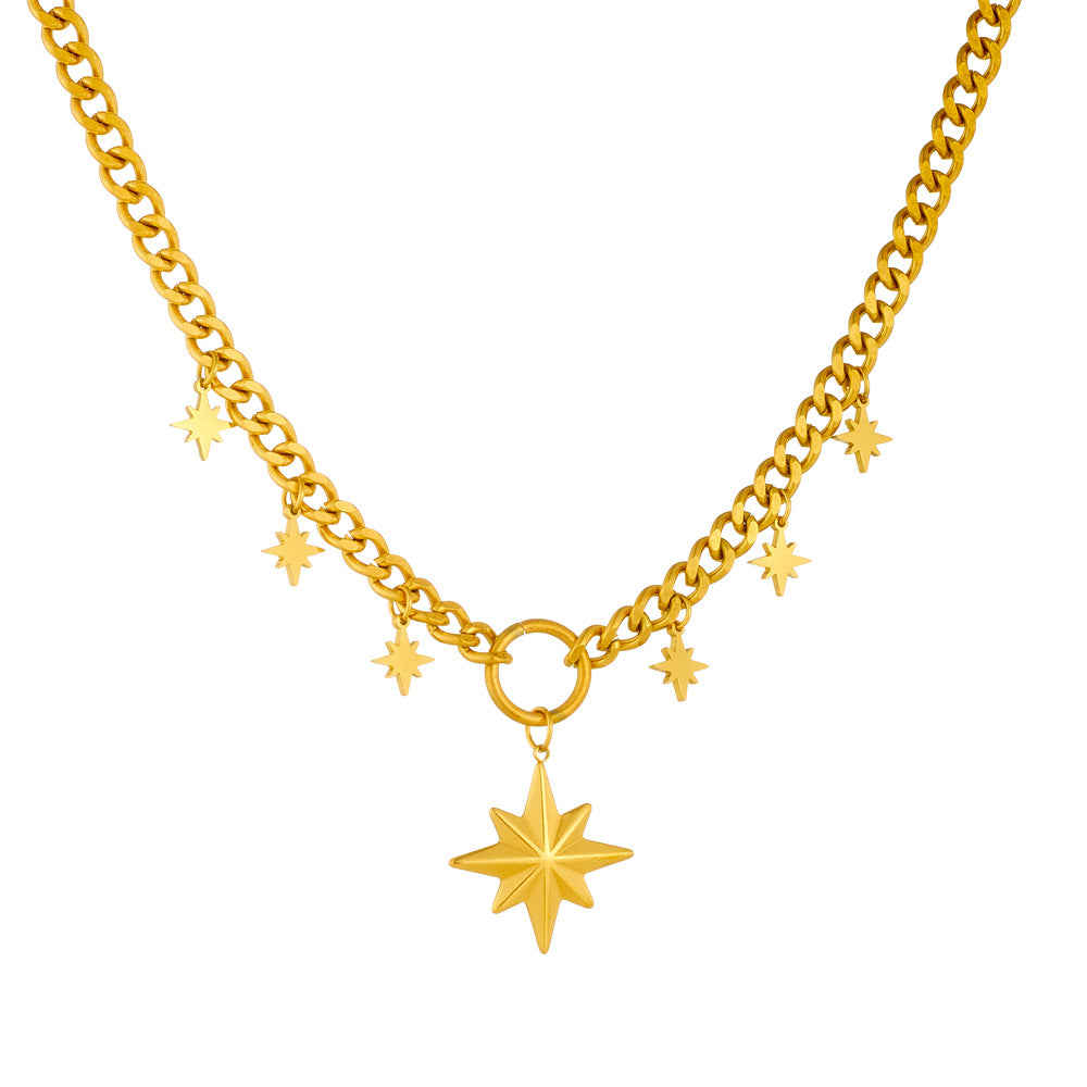 Casual Business Stainless Steel Plated Star Geometric Rhinestone Wing Sun Pendant Necklace for Women