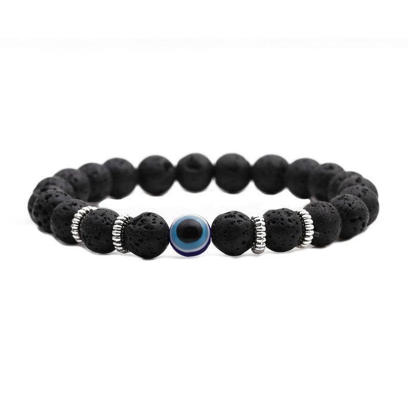 Fashion Elegant Matte Tiger Eye Volcanic Stone Lapis Lazuli Evil Eye Geometric Round Beaded Stretch Bracelet Unisex