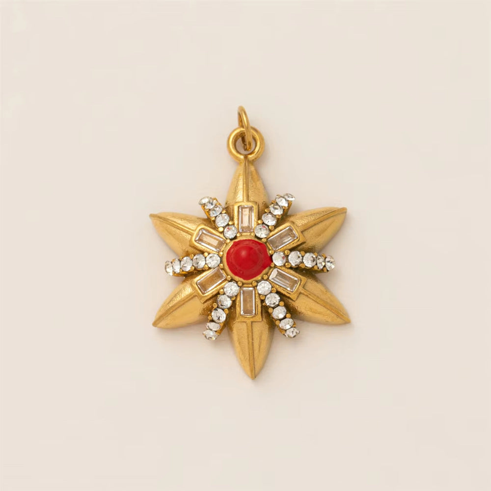 Vintage 18K Gold Plated Stainless Steel Star Pendant Charm Bar for Women