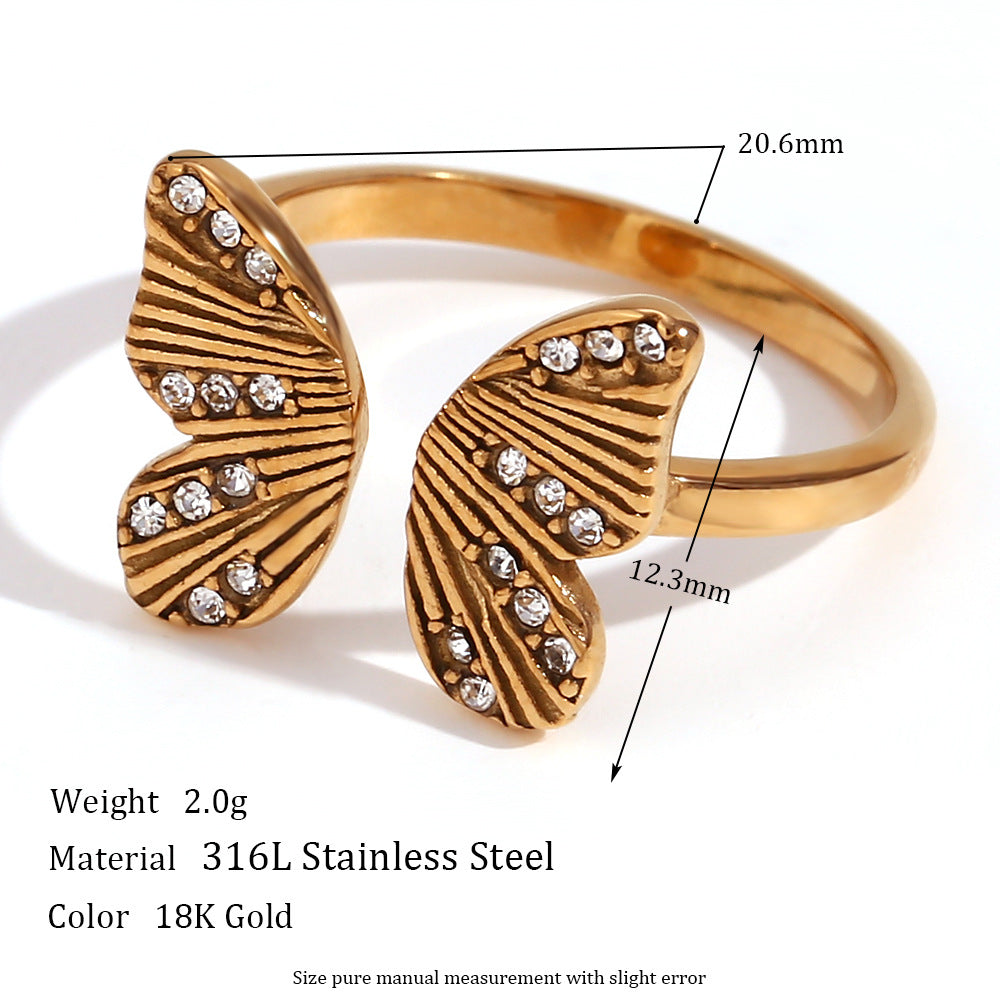 Anillo Minimalista Geométrico de Acero Inoxidable con Baño de Oro de 18K y Diseño Irregular con Micro Pavé para Mujer