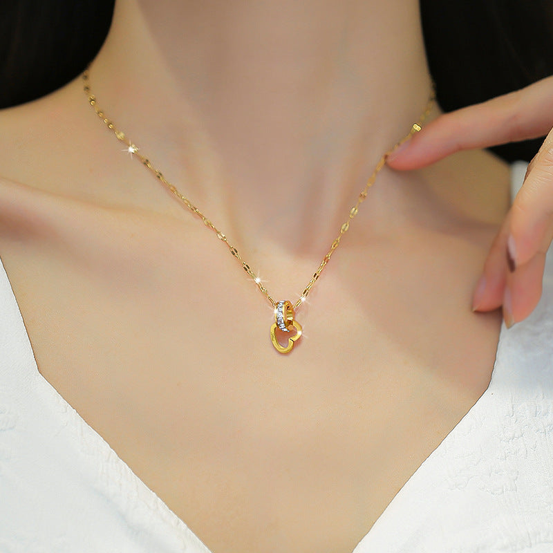 Heart Geometric Titanium Steel Plated Necklace for Women Lip Chain