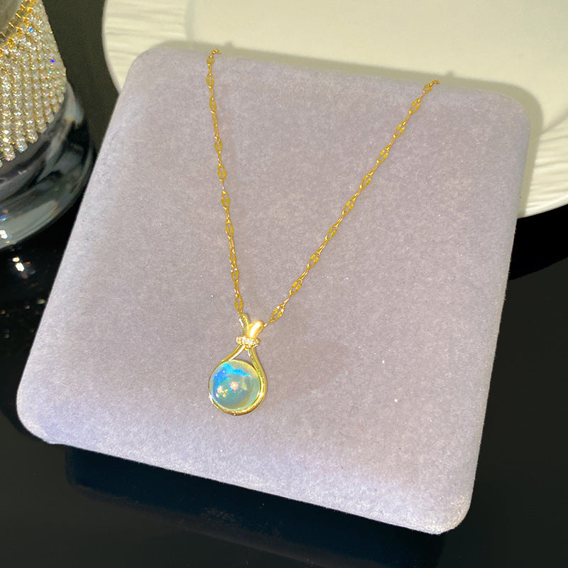 Minimalist Sweet Round Geometric Titanium Steel Plated Necklace with Brass Pendant for Unisex