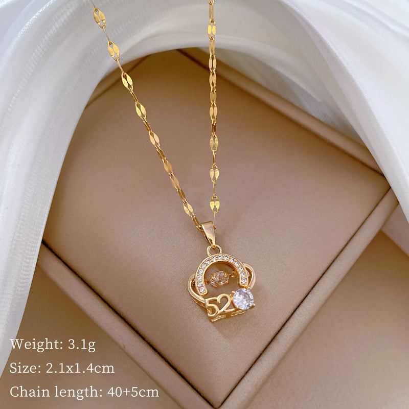 Geometric Minimalist Titanium Steel Necklace with Copper Pendant Plated in Real Gold Irregular Chain