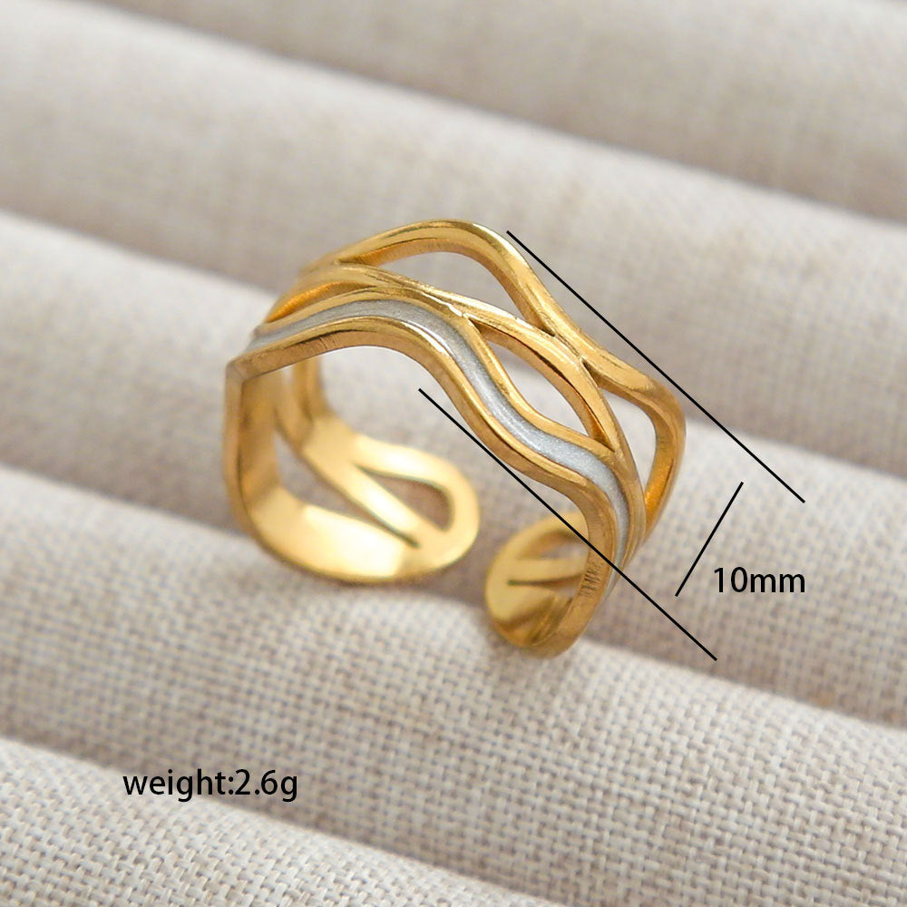 Anello Aperto Geometrico Minimalista per Donna e Uomo in Acciaio Inossidabile Placcato Oro con Motivi Floreali, Albero e Girasole
